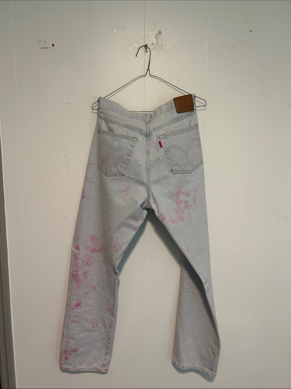 Levi's Light Blue Jeans with Pink Tie-Dye Accents